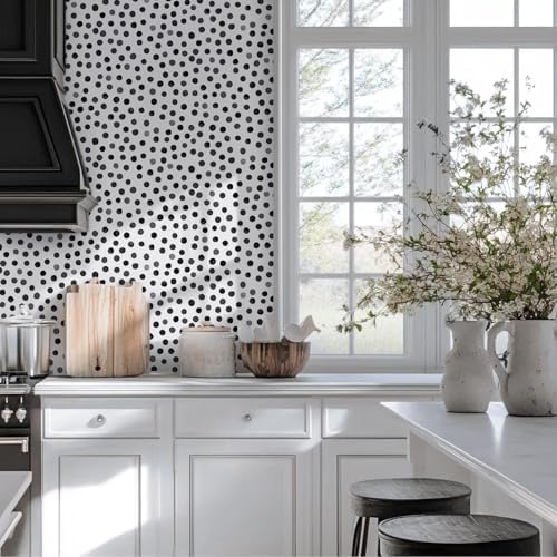 Dimoon 17.3''x78.7'' Peel and Stick Wallpaper Modern Polka Dot Black and White - Image 6