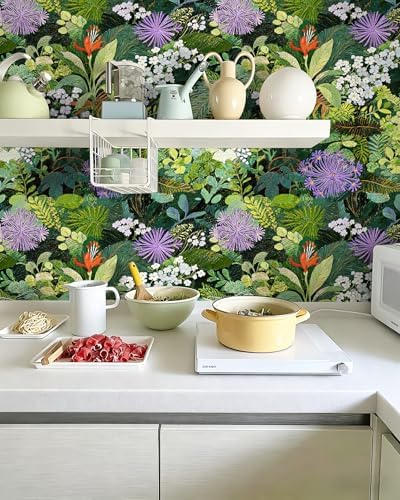 HAOKHOME Tropical Wallpaper Peel and Stick Green Jungle Floral Botanical - Image 3