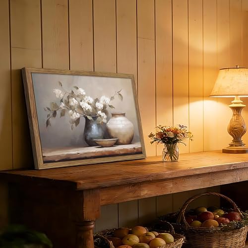 Framed Vintage Floral Canvas Wall Art, Neutral Rustic Still Life Botanical - Image 2