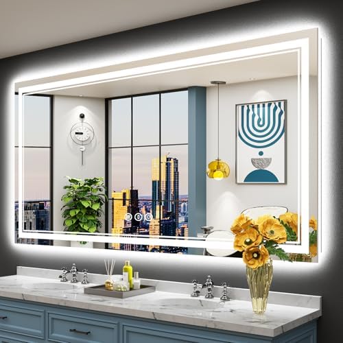 72x40 LED Bathroom Mirror, Backlit & Front Lit Lighted Mirror by Awandee