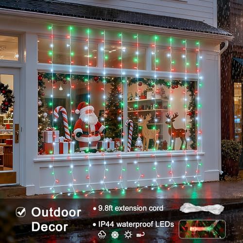 JMEXSUSS 300LED Red White and Green Christmas Curtain Lights - Image 2