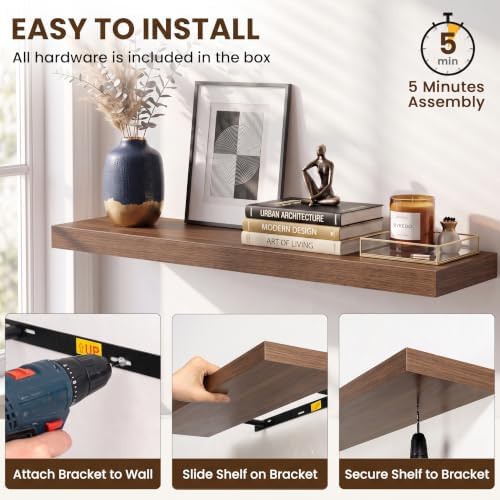 Acovy 32x8in Floating Shelves 2 Pack, Wall Mount Display Shelf - Image 5