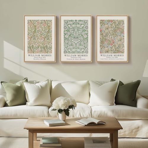 Framed William Morris Sage Green Botanical Canvas Wall Art, 3 Piece - Image 4