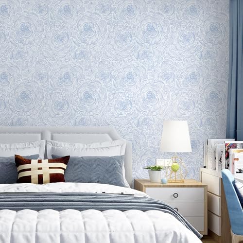 EeeComing Blue Peel and Stick Wallpaper Blue and White Floral Contact Paper - Image 2