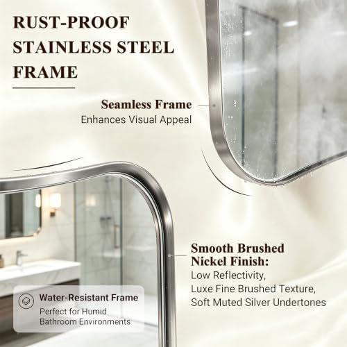 ANDY STAR Scalloped Bathroom Mirror, 24x40’’ Brushed Nickel Frame Mirror - Image 4