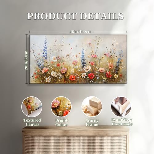 SERIMINO Rustic Floral Wall Art, Wildflower Botanical Canvas Art 20X40 Inch - Image 6