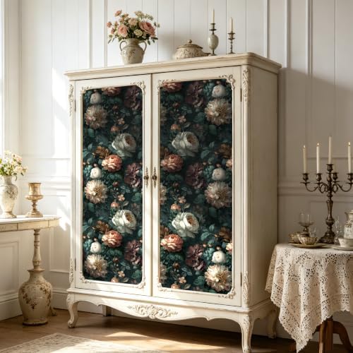 BOKEBEVE Vintage Floral Wallpaper Peel and Stick Black Design 17.5 x 118In - Image 7