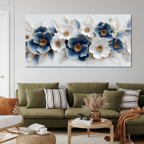 Large Canvas Wall Art for Living Room Blue and White Floral Print Painting wall - Image 4