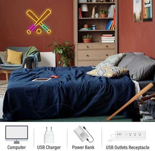 wootfairy LED Lights Wall Decor 13.78 * 13.78in Dimmable Baseball Neon Sign - Image 5