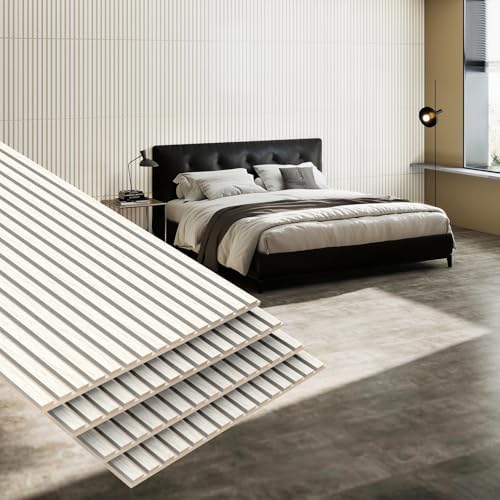 MISSDAY Wood Slat Acoustic Wall Panels, 4 Packs 47.2" x 23.6" White Soundproof by MISSDAY