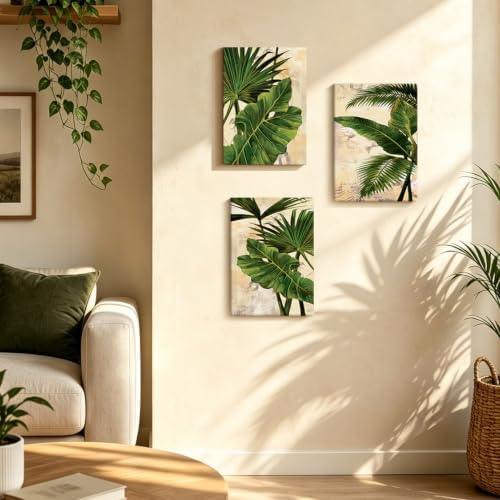 3 Pcs Palm Tree Leaf Canvas Wall Art Tropical Plants Wall Decor 16x24 Inch - Image 5