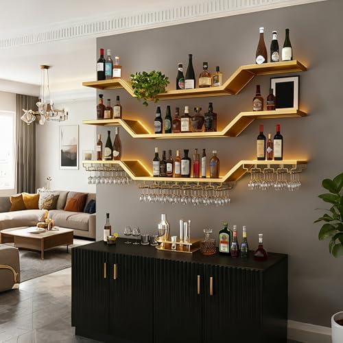 70.8"Modern LED Wine Rack Wall Mounted, 3-Tier Floating Bar Shelves - Image 3