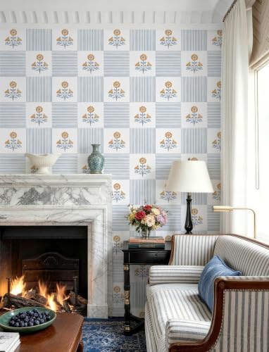 Guvana Blue Floral Peel and Stick Wallpaper Vintage Floral Wallpaper Boho Wall - Image 5