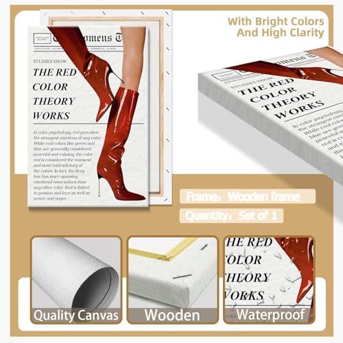 Trendy Red Boot Wall Art Funky Feminist Canvas Poster Trendy Preppy Newspaper - Image 2