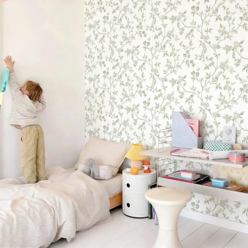 Orainege Peel and Stick Wallpaper Vintage Floral Birds Wallpaper Removable - Image 6
