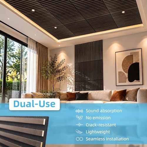 Art3d 12-Pack Acoustic Wood Slat Panel & Ceiling Tile, 2 x 2 ft - Image 5