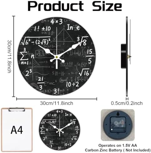 Math Equations Wall Clock Silent Non-Ticking 12" - Image 2