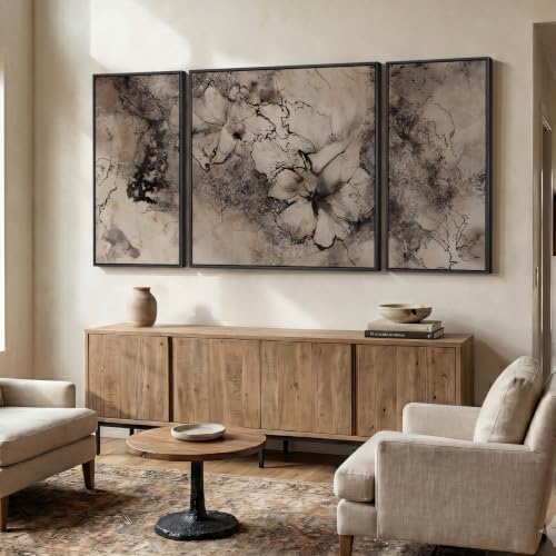 Extra Large Framed Neutral Brown Black Abstract Wall Art - Image 2