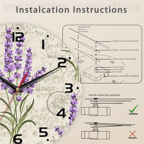 Vintage Floral with Lavenders Wall Clock Silent Non-Ticking Battery Operated - Image 4