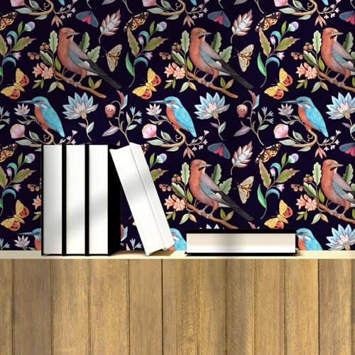 Vintage Black Floral Bird Peel and Stick Wallpaper 17.7"x 354" - Image 4