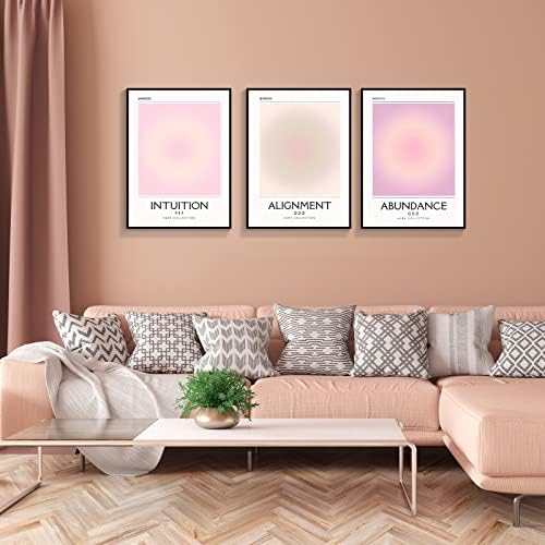 Framed 3 Piece Pink Gradient Aura Spiritual Canvas Wall Art Trippy Positive - Image 3