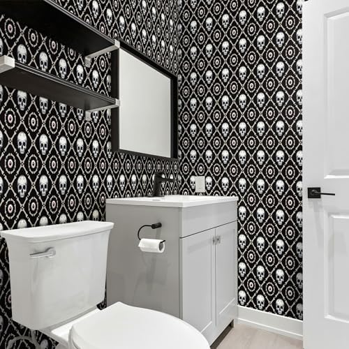 FLFK Peel and Stick Wallpaper Skull and Eyeballs Black Wallpaper 16" x 256" - Image 4