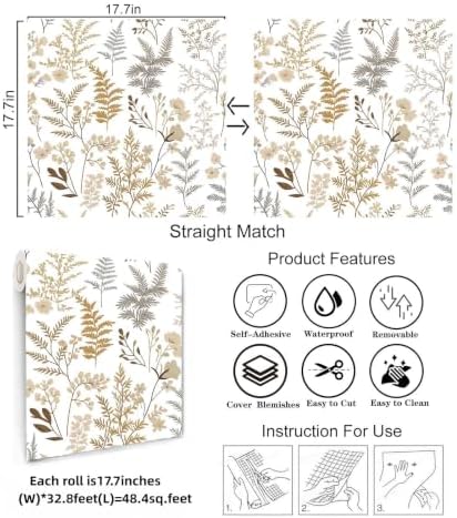 Beige Vintage Botanical Peel and Stick Wallpaper, 17.7"x 393.7" - Image 6