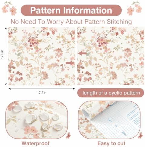 Dimoon Boho Peel and Stick Wallpaper Pink Floral Contact Paper 17.3x78.7in - Image 3