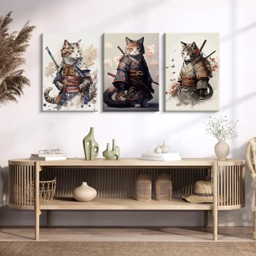 Japanese Cat Wall Art Poster Samurai Cat Canvas Wall Decor Japanese Anime - Image 7