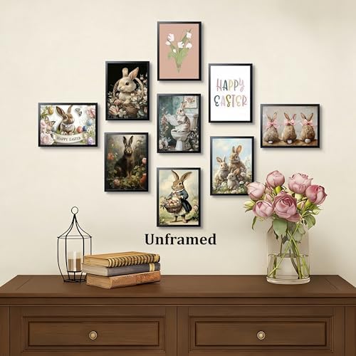 Vintage Easter Bunny Wall Art Set of 9, Cute Rabbit Canvas Print Prints - Image 5