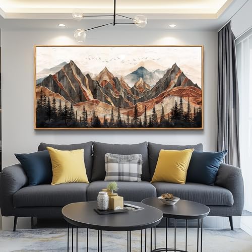 XIGUANGART Framed Boho Landscape Large Wall Art, Abstract Sun Mountain Canvas - Image 3