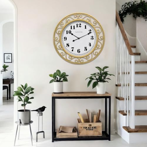 SwallowLiving 30 Inch Vintage Iron Large Gold Metal Frame Wall Clock Silent - Image 5