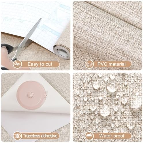 Amiya Grasscloth Khaki Wallpaper Peel and Stick Tan Faux Fabric Linen Contact - Image 4