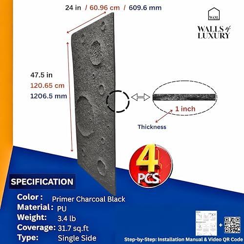 Walls of Luxury 3D Faux Stone Wall Panels, Charcoal Black, Waterproof PU Wall - Image 2