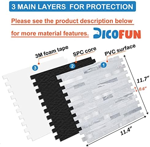DICOFUN 10-Sheets Peel and Stick Backsplash Wall Tile, Faxu Stone PVC Mixed - Image 6