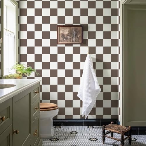 Ismoon Plaid Peel and Stick Wallpaper Vintage Brown Contact Paper 17.3"x393" - Image 3