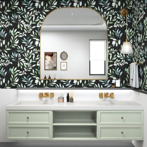 Danodoi Black Green Vintage Leaves Peel and Stick Wallpaper 17.5" x 118" - Image 2