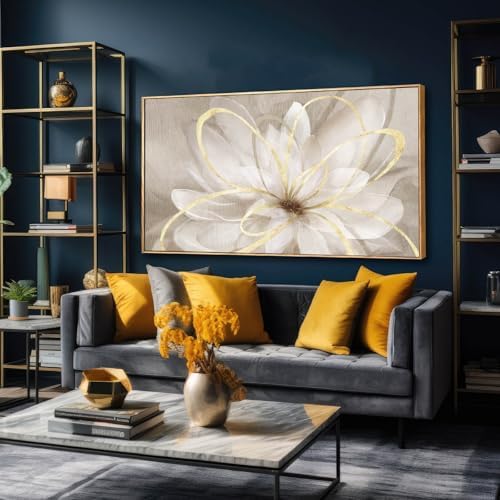 SOUGUAN Gold Flowers Canvas Wall Art Abstract Line Wall Decorations by SOUGUAN
