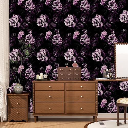 Black Purple Vintage Floral Peel and Stick Wallpaper 17.5" x 393" - Image 6