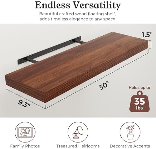 30" Walnut Floating Shelves Wood Wall Shelf, Walnut Color - Image 2