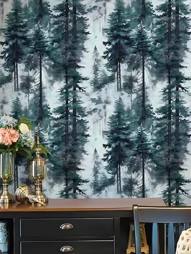 HAOKHOME Forest Peel and Stick Wallpaper Misty Blue Mural Contact Paper - Image 5