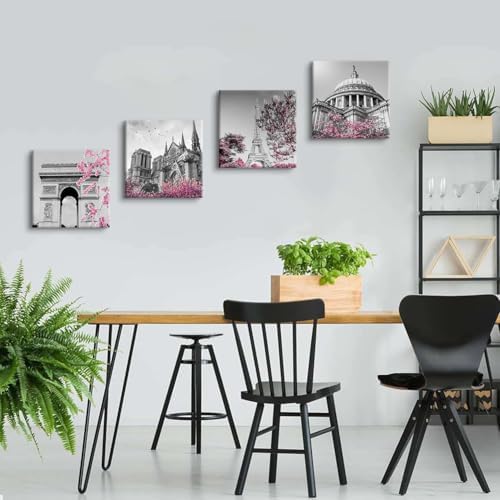 BL BORLINART Paris Wall Art Pink Room Decor Black and White Eiffel Tower - Image 4