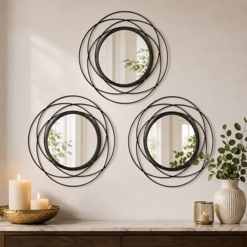 Black Sunburst Mirror 12x12 Inch, Metal Sun Wall Decor, Small Round Decorative by HMANGE
