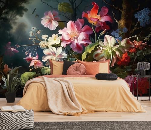 Toolhom Colorful Floral Wallpaper Illuminated by Hazy Moonlight by Toolhom