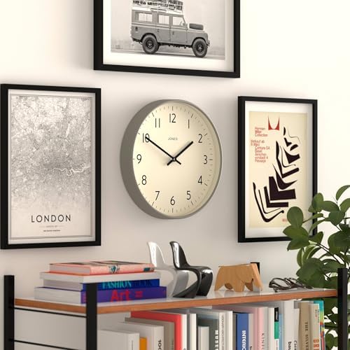 JONES CLOCKS® Studio Clock | Modern Round wall Clock | 12" | Gray | Easy to - Image 4