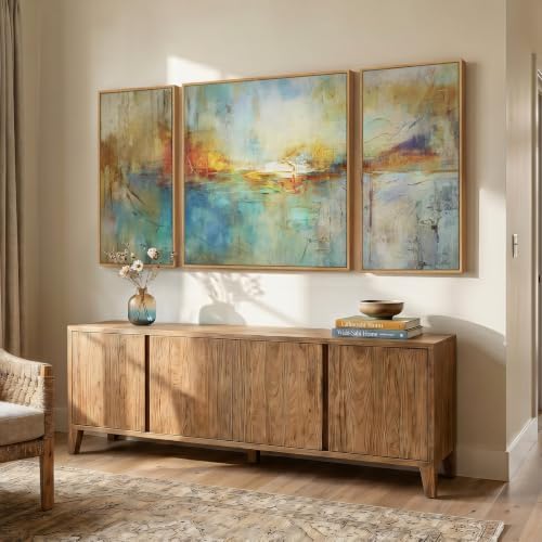 Extra Large Framed Blue Orange Abstract Wall Art - Image 3