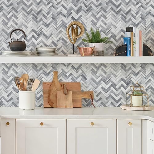STICKGOO Herringbone Peel and Stick Backsplash, 10 Sheets Marble Grey Look - Image 3