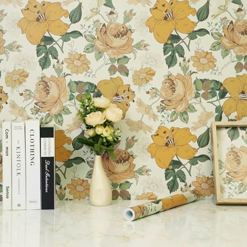 Hopepak Yellow Floral Peel and Stick Wallpaper Modern Flower Contact Paper - Image 3