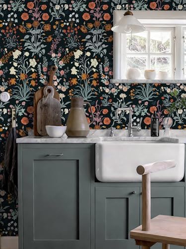 Floral Peel and Stick Wallpaper Vintage Wallpaper Dark Blue Wall Paper - Image 3