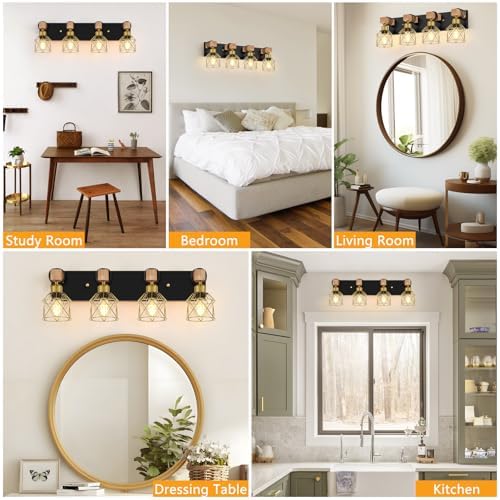 FadimiKoo Farmhouse Bathroom Vanity Light Fixtures, 4-Light Wood Bathroom - Image 7
